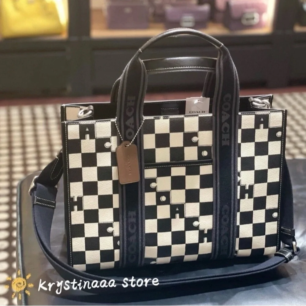 NWT Coach Smith Tote With Checkerboard Print Silver/Black/Chalk CR101